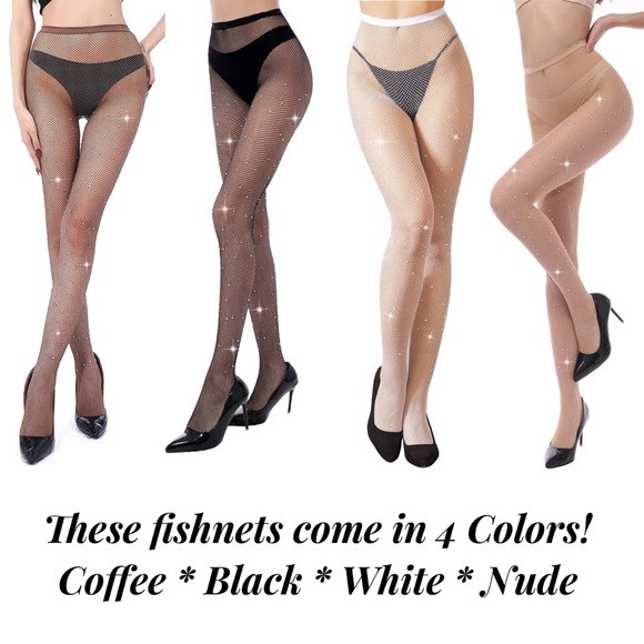 Sexy Coffee Fishnet Pantyhose with Crystal Rhinestones - Picture 8 of 16